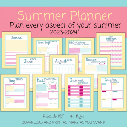 2023 2024 Summer Planner Printable, Summer Schedule, Road Trip Planner, Family Reunion Planner, Summer Birthdays, BBQ Cookout Planning and more!