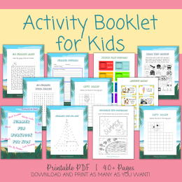 Activities Booklet for Kids 40+ pages Instant Download Print or Use on iPad or Tablet Fun Activities Word Scramble I Spy Puzzles Drawing